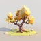 3D illustration of low poly tree background. Tree stones and grass technological nature eco concept