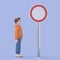 3D illustration of male guy Qadir standing at a crossroad and looking directional sign arrows.