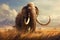 3d illustration of a mammoth in the savannah with mountains in the background, Prehistoric mammoth, AI Generated