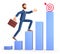 3D illustration of man climbing the steps to success target. Cute cartoon businessman with briefcase reaching goals.