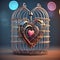 3D illustration of a mechanical heart inside a birdcage with a bokeh background - generated by ai