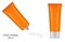 3d illustration of metallic orange tube. Ointment. Salve. Glue tube. Cream smear. Vector mockup. Sunscreen