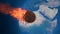 3D illustration of a meteorite burning up in the earth`s mesosphere