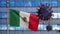 3D illustration Mexican flag on city with Coronavirus. Mexico virus Covid 19