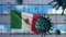 3D illustration Mexican flag on city with Coronavirus. Mexico virus Covid 19