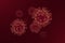 3D Illustration of Microscopic Viruses, Red Background, Coronavirus Covid-19