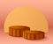 3D illustration of Mid Autumn Mooncake shape podium stage with round blank card isolated on plain background