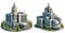 3D illustration of a modern city buildings. Realistic factory icons for pc games