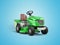 3d illustration modern garden mini tractor lawnmower with grass container rear view on blue background with shadow