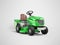 3d illustration modern garden mini tractor lawnmower with grass container rear view on gray background with shadow