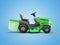 3d illustration modern garden mini tractor lawnmower with grass container side view on blue background with shadow