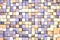 3d illustration: mosaic abstract background, colored blocks purple - violet - brown - beige color. Range of shades. Wall of cubes.