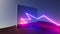 3d illustration neon glowing line with mirror in the desert at night