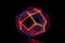 3d illustration of neon icosahedron with a fiery neon core, surrounded by a web of pulsing neon lines