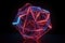 3d illustration of neon icosahedron with a fiery neon core, surrounded by a web of pulsing neon lines and patterns