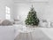 3D-Illustration. new nordic living room with a christmas tree.