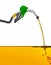 3D illustration, nozzle pumping gasoline in a tank, of fuel nozzle pouring gasoline over white background.