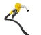 3D illustration, nozzle pumping gasoline in a tank, of fuel nozzle pouring gasoline over white background.