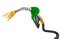 3D illustration, nozzle pumping gasoline in a tank, of fuel nozzle pouring gasoline over white background.