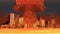 3D Illustration of a nuclear explosion over a large city