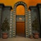 3d illustration of an old and mysterious entrance with a colorful light