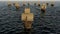 3D Illustration of old wooden warships fleet on the ocean