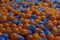 3d illustration of orange and blue pills, render image of pharmacy capsules, medication
