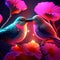 3d illustration of a pair of birds on a background of flowers AI generated