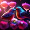 3D illustration of a pair of birds on a background of flowers Generative AI