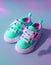 3D illustration of a pair of children\\\'s shoes. Colorful with a design that fits the posture of children\\\'s feet.