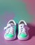 3D illustration of a pair of children\\\'s shoes. Colorful with a design that fits the posture of children\\\'s feet.