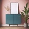3d illustration of a pale green sideboard with dusky pink wall