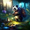 3d illustration of a panda playing the flute in the forest AI Generated