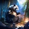 3d illustration of a panda playing a wooden flute in a fantasy world AI generated