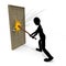 3D illustration Person who breaks the bat to the door