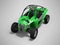 3d illustration perspective view of green rally car on gray background with shadow