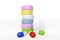 3d illustration perspective view of a stack of medicines with other capsules in front of it