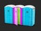 3d illustration of Pink Bathroom and Blue bio toilets isolated on black background.