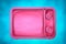 3d illustration: Pink vintage TV on bright blue background. The concept of modern Internet broadcasting and advertising