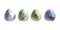 3D illustration of Polygonal Easter eggs in a row. Isolated on white background.