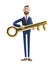 3d illustration. Portrait of a handsome businessman Billy with golden key.