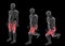 3d illustration of the positions sequence of alternate front lunges with dumbbell on black background
