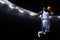 3d illustration professional basketball player slam dunk on sport arena