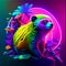 3d illustration of a rainbow bear in the jungle with tropical leaves. generative AI