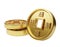 3D illustration realistic ancient gold ingot Chinese coin with round shape and square hole in centre for asian festival