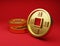 3D illustration realistic ancient gold ingot Chinese coin with square hole in centre for asian festival use