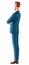 3d illustration. Rear view hopeful businessman wearing eyeglasses, suit and shirt, holding arms crossed, standing a
