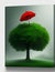 3d illustration of a red umbrella with a tree in the background. Generative AI