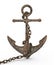 3d illustration  render of old rusty iron anchor with link chain