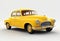 3d illustration of a retro vintage yellow car model, cute car isolated on white background,